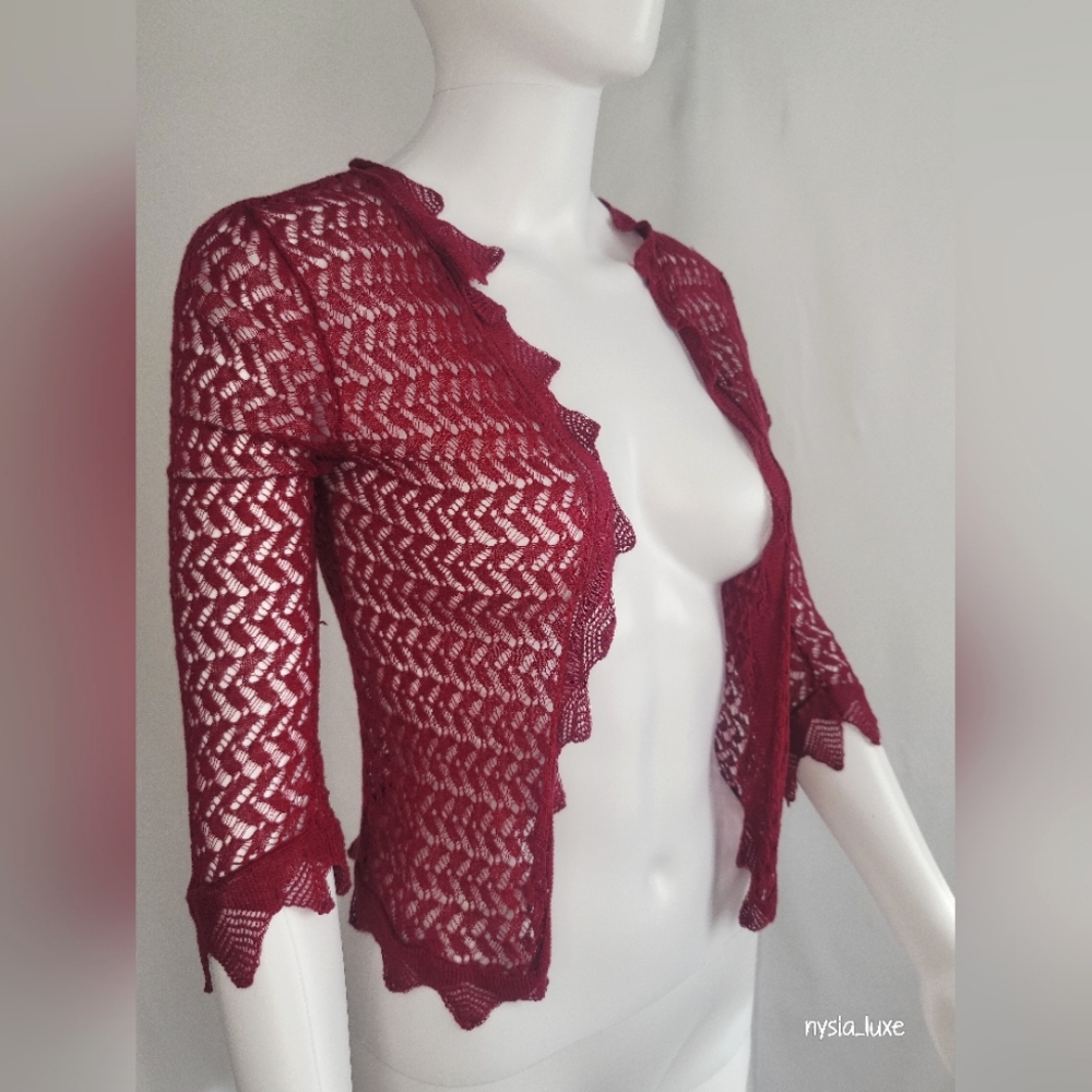 Max Azria Collection Crochet Lace Shrug Merlot; XS